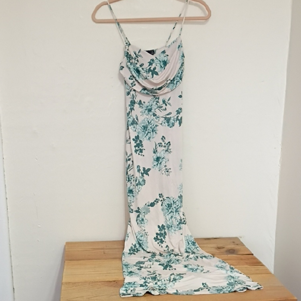 Windsor Cream & Green Floral Cowl Neck Maxi Dress Size S NWOT NEW